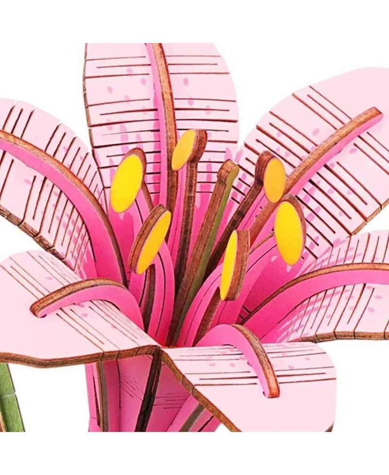 Flash Popup Diy 3D Wood Puzzle Pink Lily 73 pieces