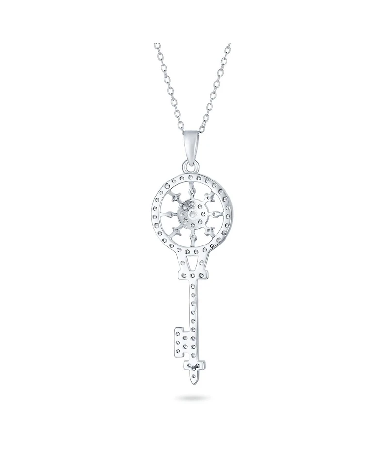 Bling Jewelry Victorian Style Pave Cubic Zirconia Cz Sunburst Key Pendant Necklace .925 Sterling Silver