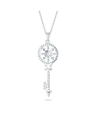 Bling Jewelry Victorian Style Pave Cubic Zirconia Cz Sunburst Key Pendant Necklace .925 Sterling Silver