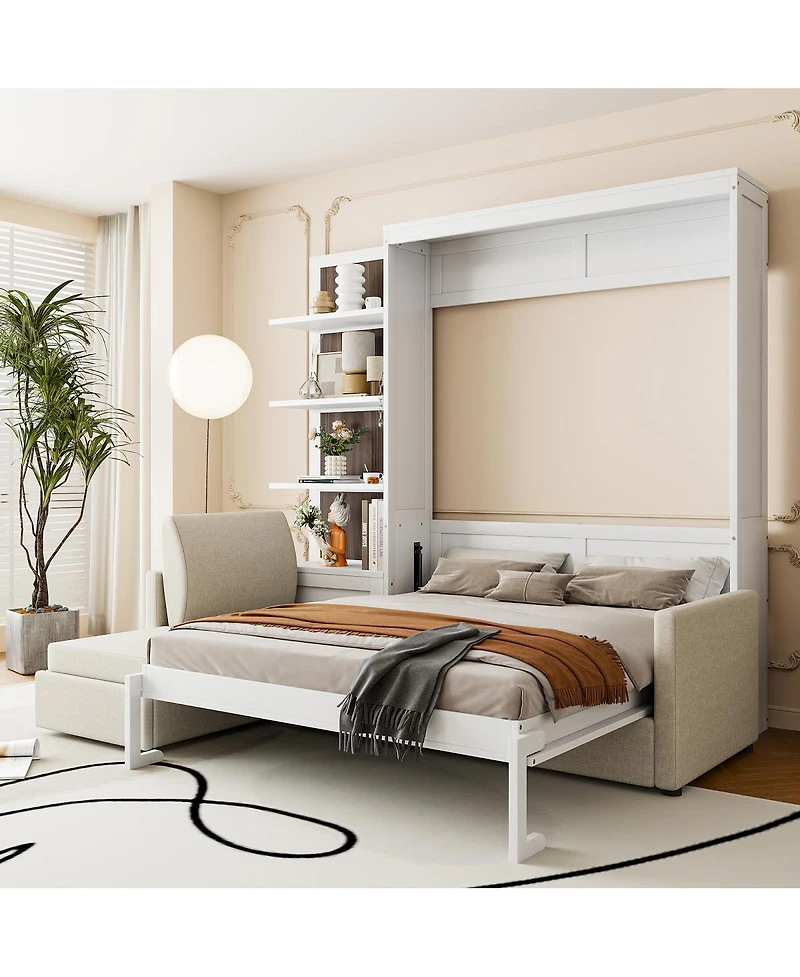 Streamdale Furniture Queen Size Murphy Bed Wall Bed with Sofa and Shelves
