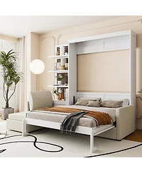 Streamdale Furniture Queen Size Murphy Bed Wall Bed with Sofa and Shelves
