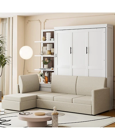 Streamdale Furniture Queen Size Murphy Bed Wall Bed with Sofa and Shelves