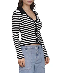 Avec Les Filles Women's Stripe Polo Long-Sleeve Cardigan Sweater