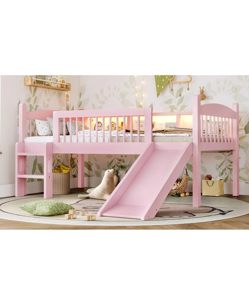 Streamdale Furniture Twin Xl Solid Wood Loft Bed with Led Lights and Storage Shelves