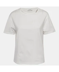 Pre-Owned Salvatore Ferragamo Women's Pre-Owned Ferragamo White Cotton Knit Logo Tab Detail T-Shirt