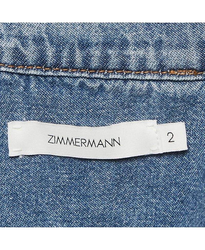 Pre-Owned Zimmermann Women's Blue Denim Neck Tie-Up Blouse
