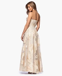 Xscape Petite Jacquard Strapless Long Ball Gown