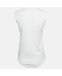 Pre-Owned Balmain Women's White Logo Print Jersey Sleeveless T-Shirt