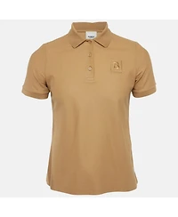 Pre-Owned Burberry Women's Brown Logo Embroidered Pique Polo T-Shirt
