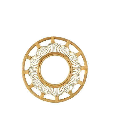 Wicker Village Whisker Round Wall Mirror with Rattan Frame, Boho Hanging Decorative Mirror, Natural Finish for Living Room & Bedroom