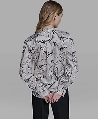 Karl Lagerfeld Paris Women's V-Neck Long-Sleeve Top