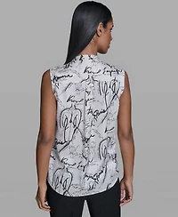 Karl Lagerfeld Paris Women's Woven V-Neck Top