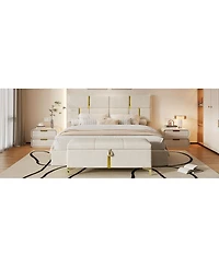 Streamdale Furniture 2-Piece Queen Upholstered Platform Bed with Storage Ottoman