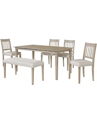 Streamdale Furniture 6-Piece Retro Dining Set: Wooden Table, 4 Chairs & Bench - Dovetail