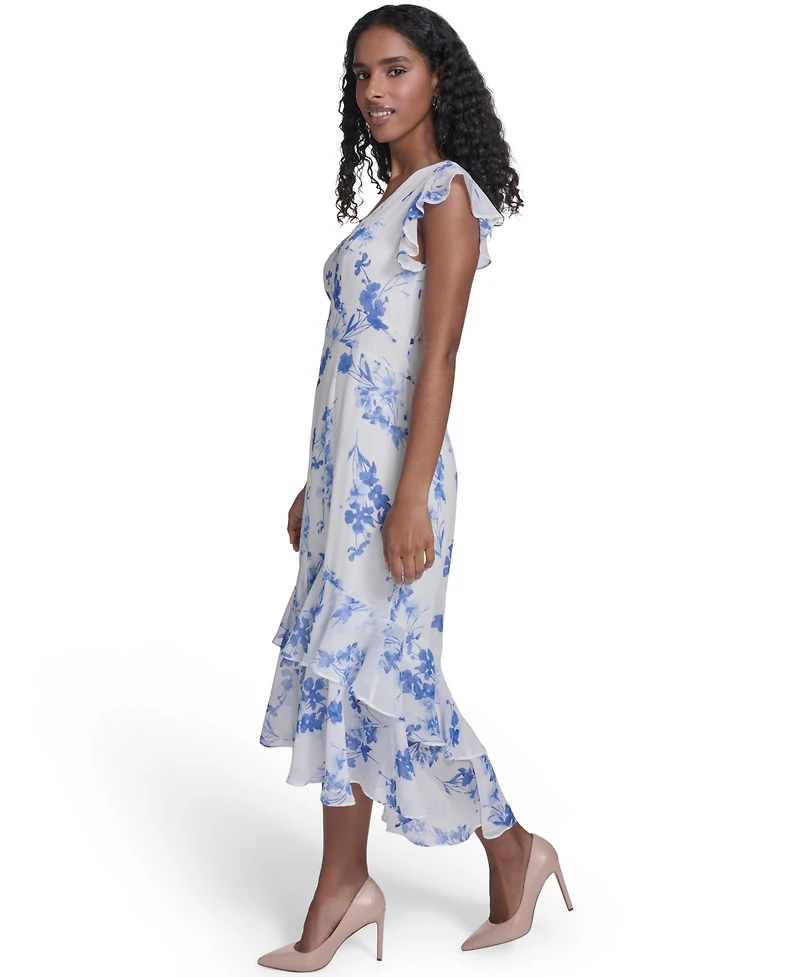 Tommy Hilfiger Women's Flutter-Sleeve V-Neck Midi Dress