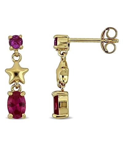 Macy's Ruby (1 ct. t.w.) and Pink Sapphire (1/4 ct. t.w.) Star Drop Earrings in 18k Gold Flash Plated Sterling Silver