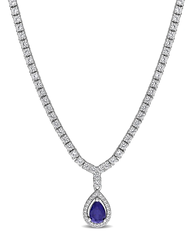 Macy's Sapphire (1-1/6 ct. t.w.) and White Sapphire (2-7/8 ct. t.w.) Pendant Necklace in Sterling Silver