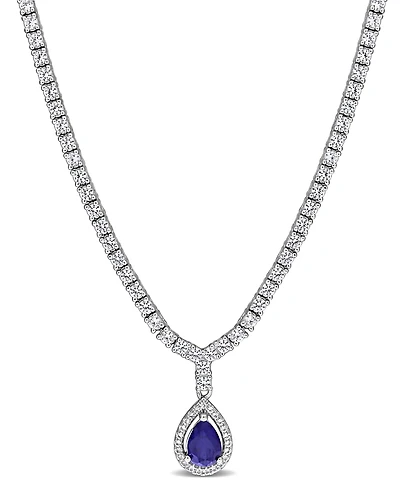Macy's Sapphire (1-1/6 ct. t.w.) and White Sapphire (2-7/8 ct. t.w.) Pendant Necklace in Sterling Silver