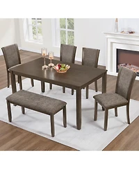 Streamdale Furniture 6-Piece Farmhouse Rustic Dining Table Set with Bench and Chairs, Dark Walnut