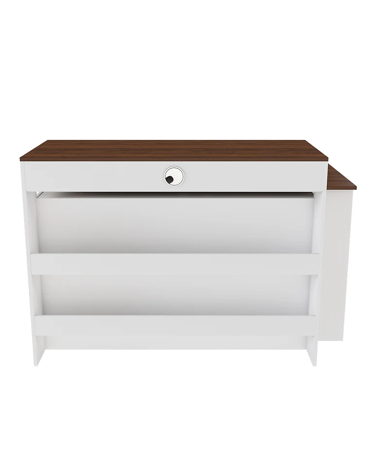 Streamdale Furniture Kitchen Island with Extendable Rotating Table, Walnut Veneer, 4 Drawers, Glass Cabinets