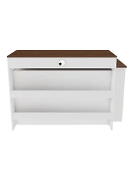 Streamdale Furniture Kitchen Island with Extendable Rotating Table, Walnut Veneer, 4 Drawers, Glass Cabinets