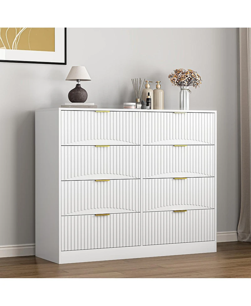 Streamdale Furniture Modern 8-Drawer Dresser, 47.2" Wide White Wood Chest with Gold Handles