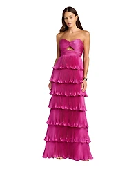Mac Duggal Women's Pleated Charmeuse Strapless Tiered Ruffle Gown