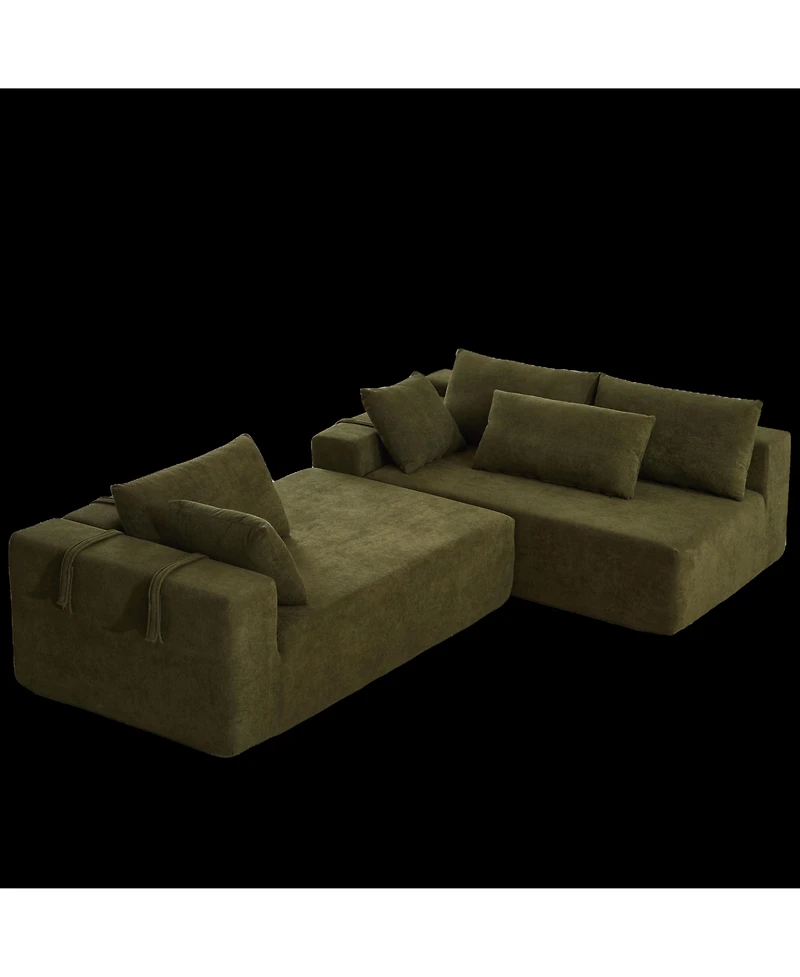 Lovmor Right Chaise 108 Inch Modular L shaped Chenille Sectional Sofa Set with 6 Pillows
