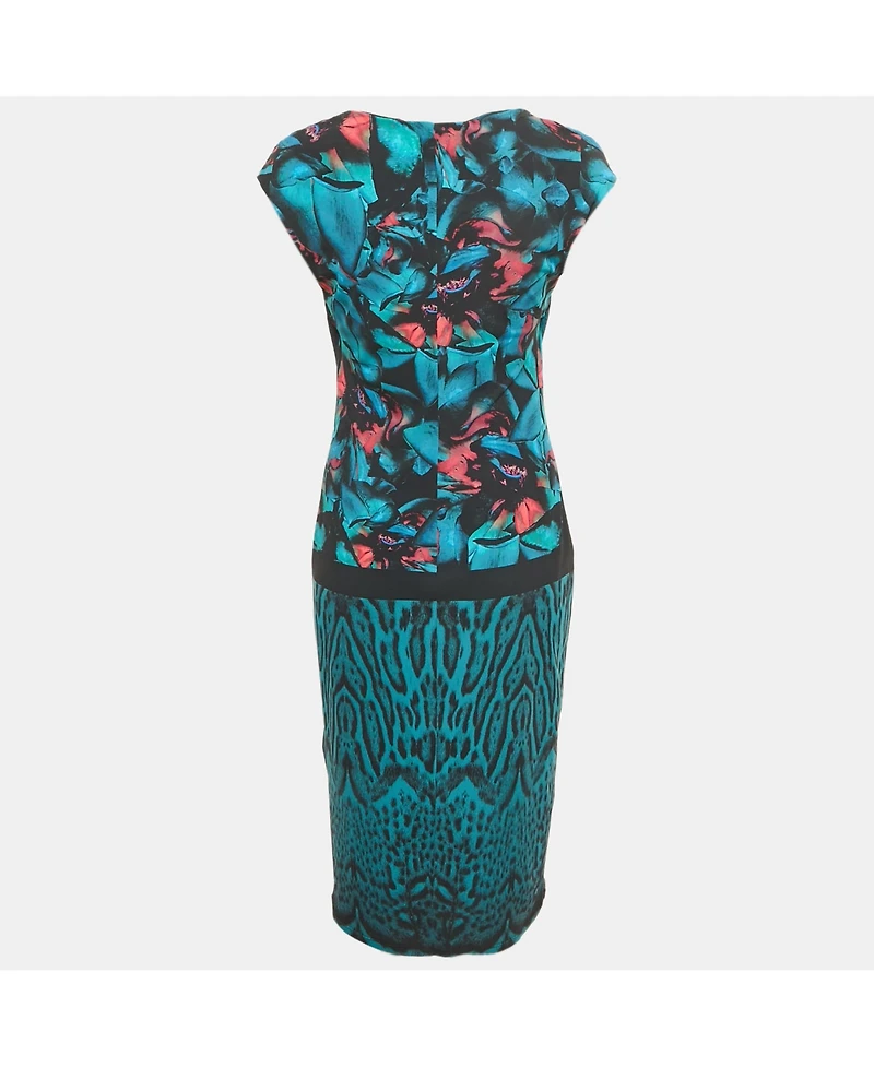 Pre-Owned Roberto Cavalli Women's Blue Printed Jersey Midi Dress