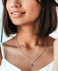 Macy's Sapphire (1-1/6 ct. t.w.) and White Sapphire (2-7/8 ct. t.w.) Pendant Necklace in Sterling Silver