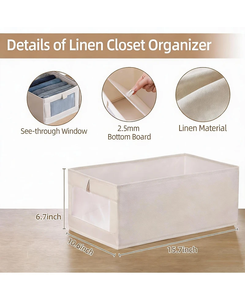 Yigii 4 Pack Foldable Linen Storage Bins with Clear Window for Multi-Purpose Use