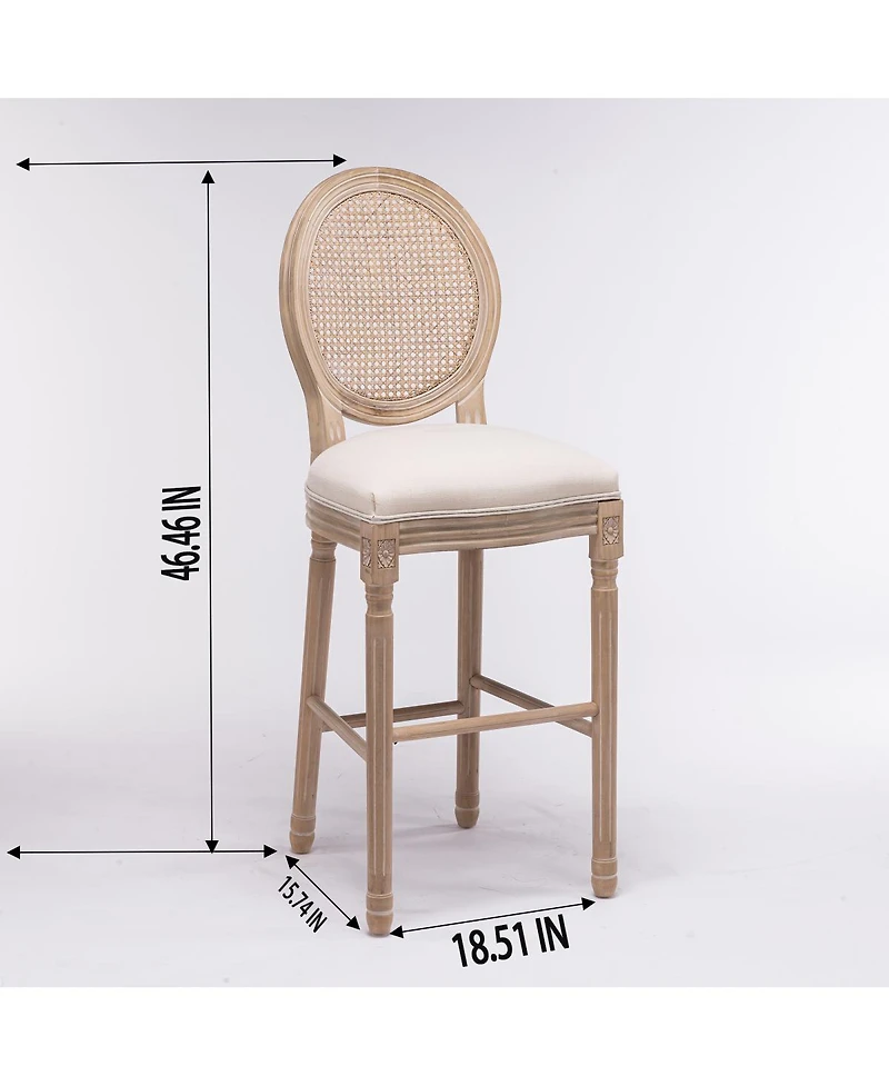 Streamdale Furniture Streamdale French Country Wooden Barstools with Rattan Back & Upholstered Seat, Set of 2