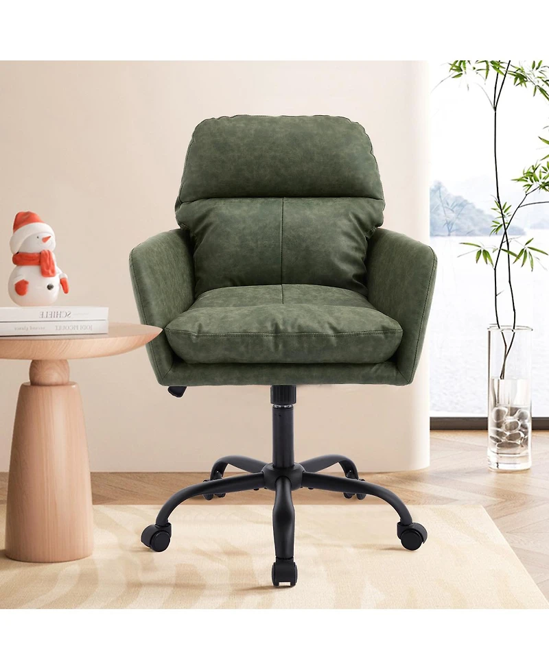 Streamdale Furniture Streamdale Office chair, Black Pu leather, adjustable height, green