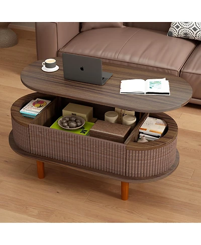 Streamdale Furniture Fluted Lift Top Coffee Table with Hidden Compartment