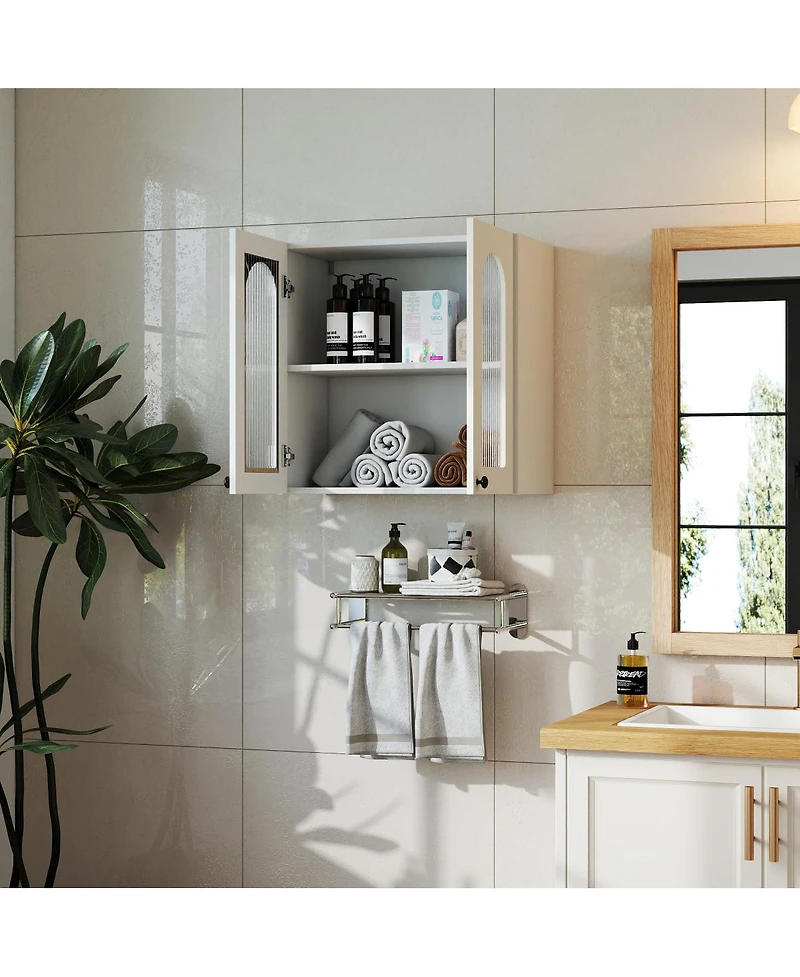 Streamdale Furniture Wall Cabinet with Arched Glass Door and Adjustable Shelves