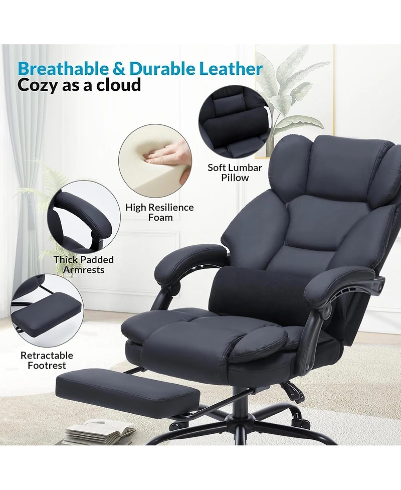Streamdale Furniture Streamdale Office Chair with Foot Rest, Executive, Reclining, Pu Leather Comfy Swivel Chair