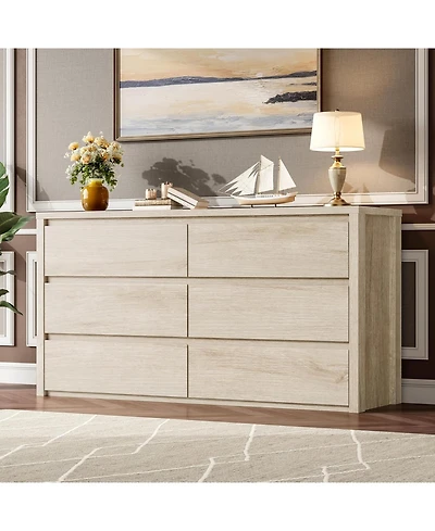 gaomon 6-Drawer Dresser for Bedroom, Wide Handle-Free Wooden Storage Cabinet for Entryway & Living Room