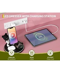 gaomon 9-Drawer Tall Dresser with Rgb Lights & Charging Station, App-Controlled Led Wooden Storage Chest, Pink