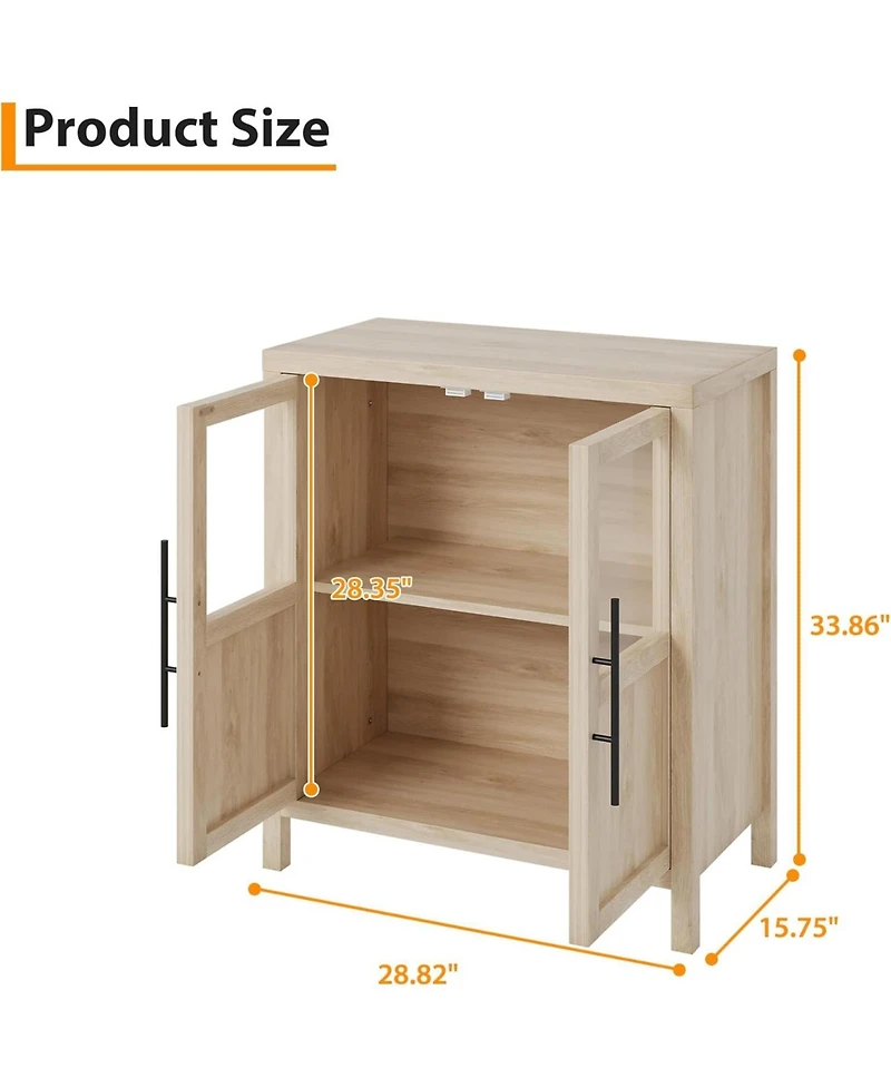 gaomon Sideboard Cabinet with 2 Glass Doors and Drawers, 29" Buffet with Solid Wood Top