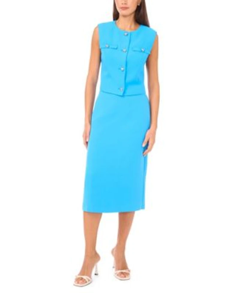 Cece Womens Cropped Boxy Vest Midi Skirt