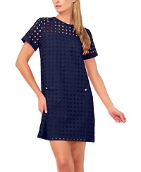 CeCe Women's Circle Eyelet Crewneck Shift Dress