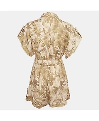 Pre-Owned Zimmermann Women's Green Tropical Print Linen Playsuit