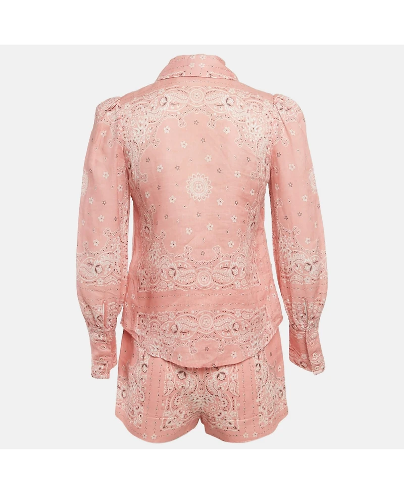 Pre-Owned Zimmermann Women's Pink Paisley Print Linen Set