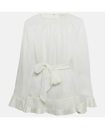 Pre-Owned Zimmermann Women's White Plumetis Chiffon Pleated Hem Blouse