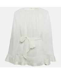 Pre-Owned Zimmermann Women's White Plumetis Chiffon Pleated Hem Blouse
