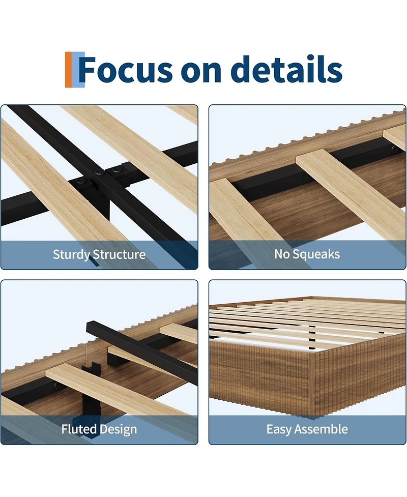 gaomon Wood Bed Frame, Wooden Platform with Fluted Design