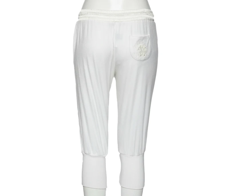 Pre-Owned Roberto Cavalli Women's White Cotton Rib Knit Detailed Cropped Joggers
