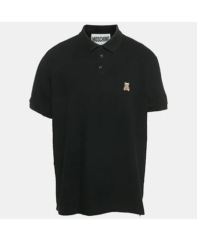 Pre-Owned Moschino Men's Black Teddy Applique Cotton Knit Polo T-Shirt