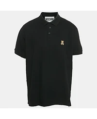 Pre-Owned Moschino Men's Black Teddy Applique Cotton Knit Polo T-Shirt