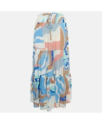 Pre-Owned Emilio Pucci Women's Multicolor Printed Silk Sheer Maxi Skirt